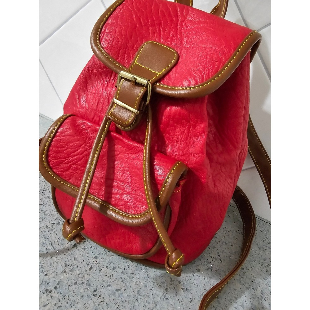Vintage Mini Red Backpack Purse Pull String Butto… - image 2